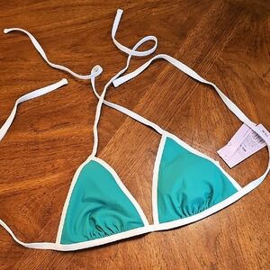 Teal Greeb and White Triangle Bikini Top Boho 70s 80s Rollerskate Retro Bohemian